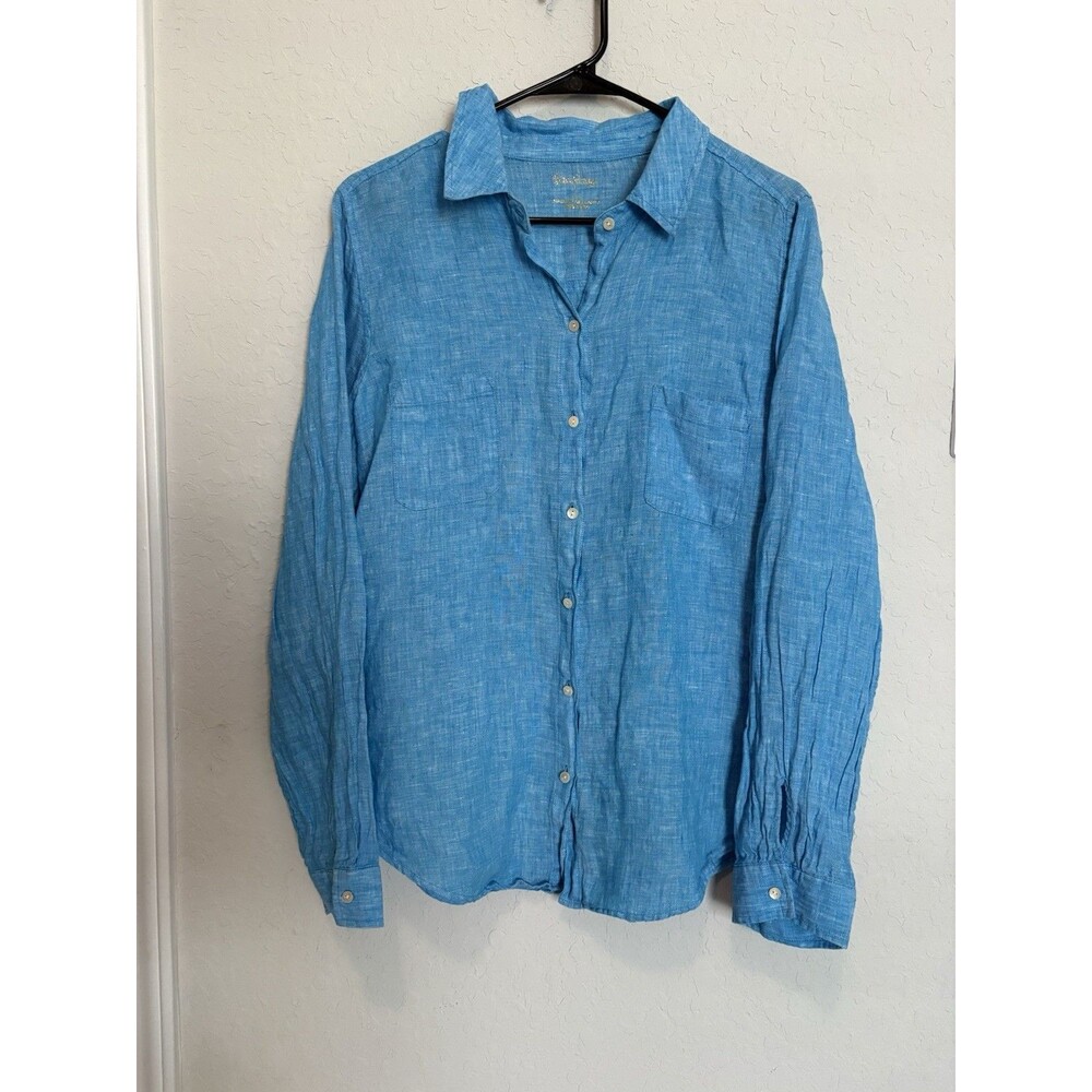 Lilly Pulitzer 100% Linen Button Up Top Shirt Womens Sz Large Lagenlook Beachy